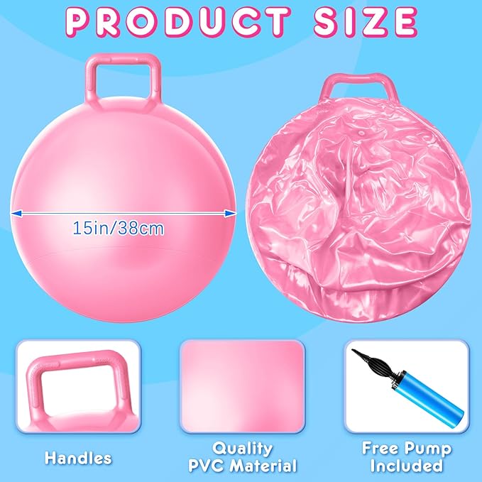 Lewtemi 6 Pcs Hopper Ball Carnival Outdoor Games 15 Inch Jumping Hopping Inflatable Bouncing Ball with Handle and Air Pump for Adults Sport Exercise (Light Colors)
