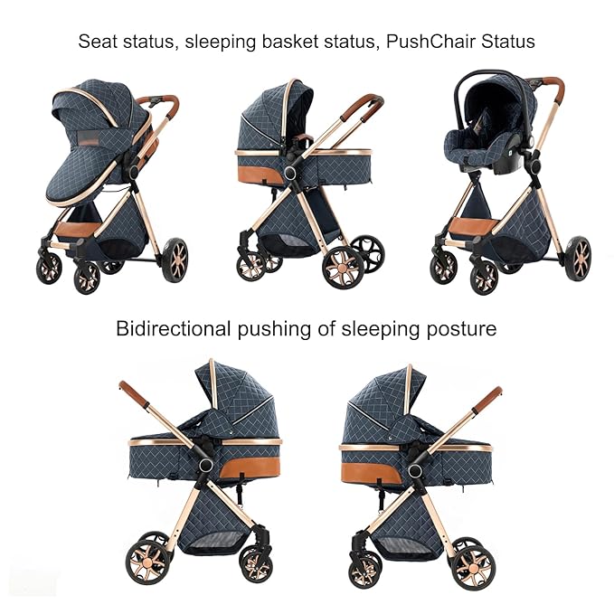2 in 1 Baby Stroller with Bassinet Mode, Reversible Infant Pram, One-Click Folding, Newborn Travel Stroller, Convertible Toddler Standard Pram Carriage (X2US-BG)