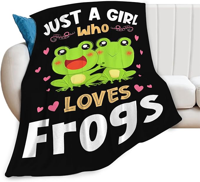 Frog Blanket Just A Girl Who Loves Frogs Throw Blanket Gifts for Kids Girls Boys Adults Women Men Super Soft Cozy Plush Fluffy Fuzzy Fleece Blanket Decor 50''X60''