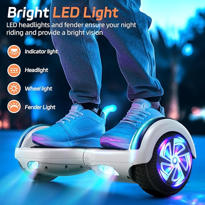Scooter with Bluetooth Corlorful LED Lights, 6.5" Wheels, Dual 300W Motor Scooter for Kids Girls Boys Adults, All Ages