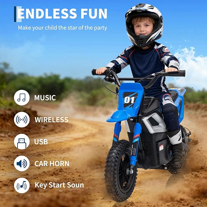 24V Electric Dirt Bike for Kids, 350w Electric Motorcycle for Kids - Up to 13.67Mile/h Long-Range, Ride on Motorcycle with Rear Wheel Suspension, 12 Miles Range, Twist Grip Throttle, Rubber Tire