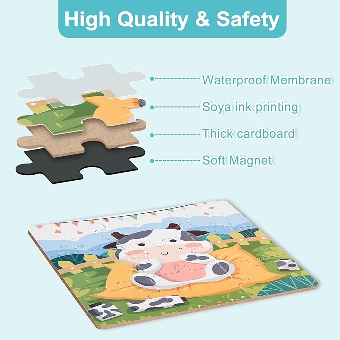 ASTARON Magnetic Puzzles for Toddlers, 9-12-16 Pieces Farm Learning Magnet Puzzle for Road Trip, Educational Travel Toys Car Plane Activities for Kids, Kids Birthday Gifts