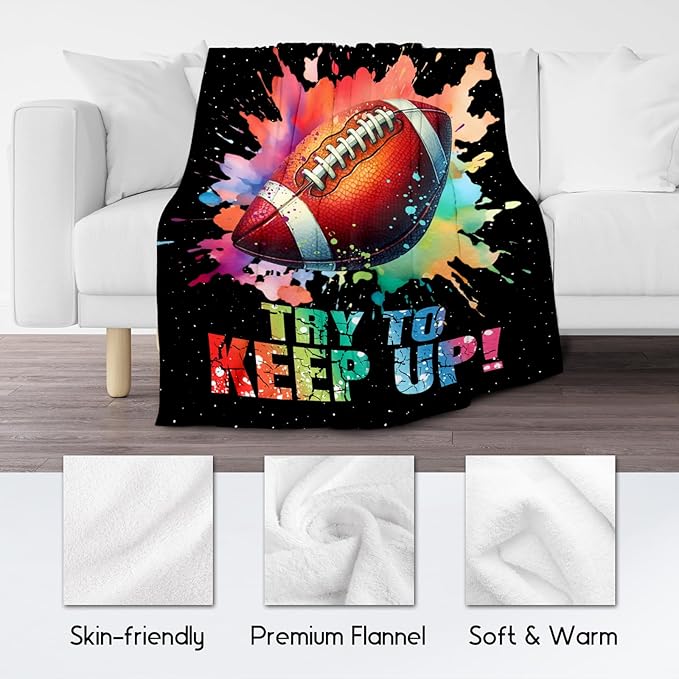 Football Blanket, Football Gifts for Boys Men Adults, Lightweight Flannel Throw Blankets for Team Player, Sport Theme Throws Boys Room Decor for Couch Bed (Colorful, 50x60 Inch)