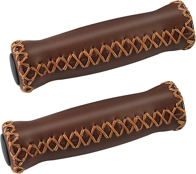 SOLODRIVE Bike Handlebar Grips, Vinyl Leather Grips, Hand-Stitched for Beach Cruiser Bike, Fits Most 22.2mm (7/8") Bicycle Handlebar