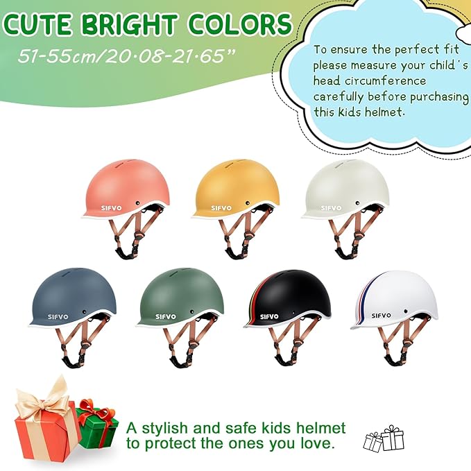Kids Helmet, SIFVO Kids Bike Helmet Skateboard Helmet Scooter Helmet All-Round Protection Boys Girls Bike Helmet Kids to Youth Extended Visor Adjustable & Durable 51-55cm