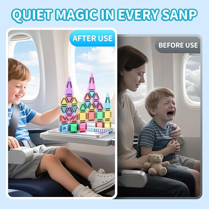 40PCS Mini Magnetic Tiles Travel Set, Portable STEM Building Blocks for Kids with Metal Storage Box, Montessori Sensory Toys for Classroom & Travel, Christmas Gift for Boys & Girls