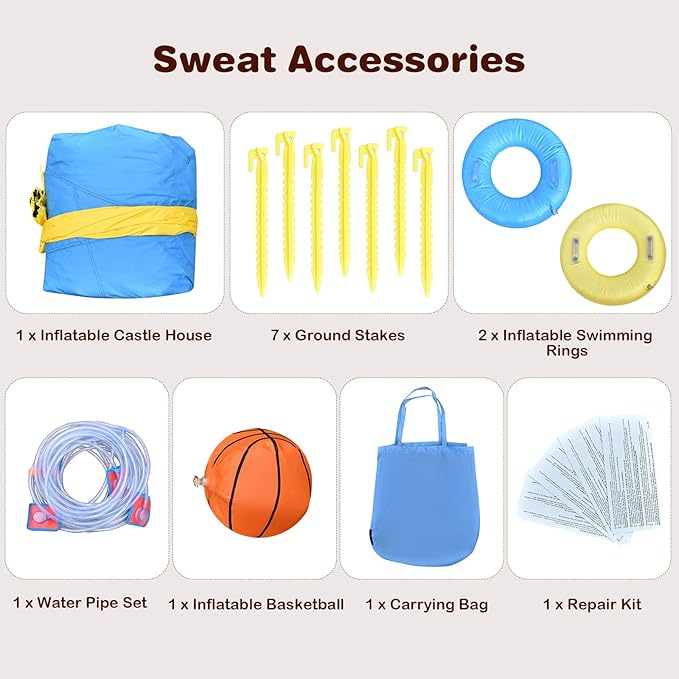 BOUNTECH Inflatable Water Slide, Dual Surfing Slides Kids Water Slide Park Jump Bouncy Castle w/2 Swimming Rings, Large Splash Pool, Backyard Outdoor Blow up Water Slides Inflatables for Big Kids