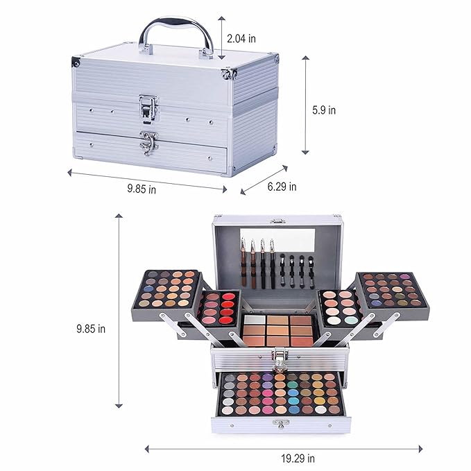 132 Color All In One Makeup Kit,Professional Makeup Case,Makeup Set for Teen Girls,Makeup Palette,Multicolor Eyeshadow Kit(006N2-Silver)