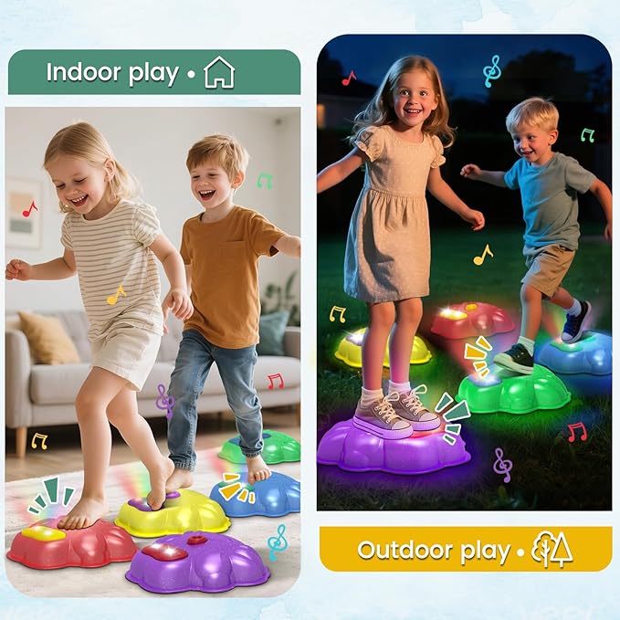Light Up Stepping Stone for Kids: Sensory Motor Skill Toys for Active Toddler Obstacle Course Play - 5 Packs Durable Outdoor & Indoor Balance Toy - Great Gift for Boys Girls Ages 3 4 5 6 7