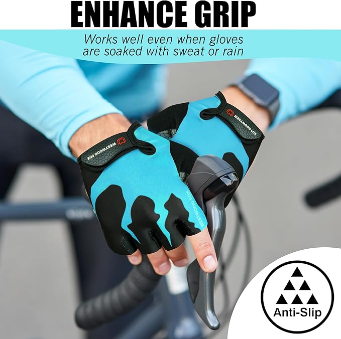 Cycling Gloves Half Finger Unisex Padded Grips Palm Bicycle Summer MTB Bike Gloves for Men Women Non-Slip Fingerless Short Mountain Bike Sports Hiking Climbing Gym