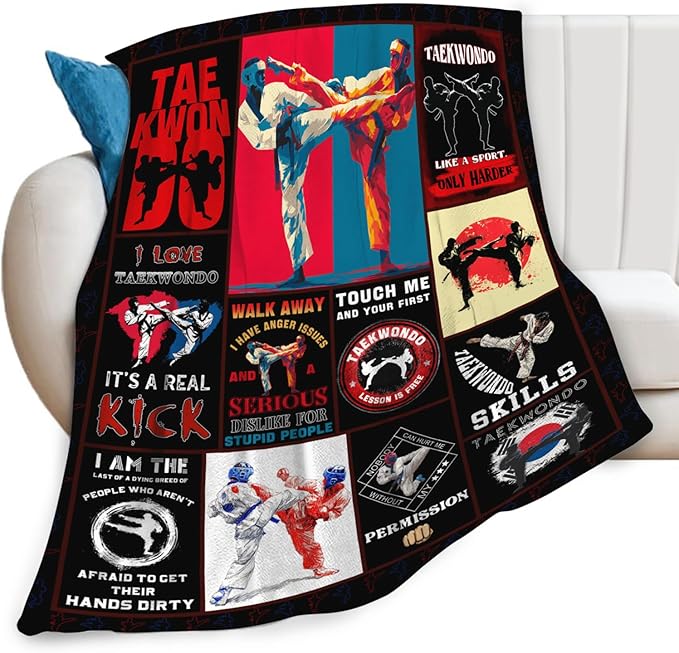Taekwondo Blanket for Mens, Taekwondo Korea Fleece Blanket Gifts for Boys Girls, Warm Cozy Soft Flannel Stuff for Bed Sofa Couch 80" x 60"