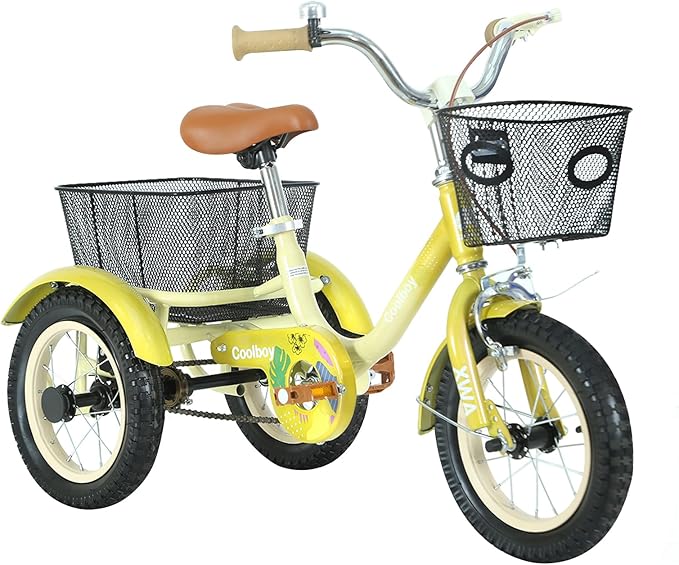 12 inch Trike,Kids Tricycle,Kids Trike,for Ages 3+ Beginner Riders, with Front Rear Basket and Passenger Seat, for Shopping Picnic Outdoor Kids Playground Sports,Multiple Colors