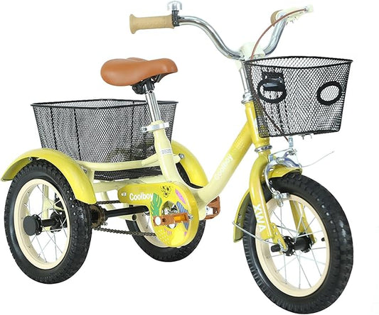 12 inch Trike,Kids Tricycle,Kids Trike,for Ages 3+ Beginner Riders, with Front Rear Basket and Passenger Seat, for Shopping Picnic Outdoor Kids Playground Sports,Multiple Colors