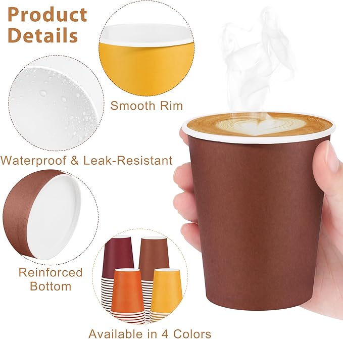 72 Pieces Thanksgiving Fall Paper Cups 9 Oz Disposable Coffee Paper Cups Autumn Party Cup Beverage Drinking Cup for Autumn Harvest, Party, DIY, and Picnic (Yellow, Orange, Brown, Dark Purple)