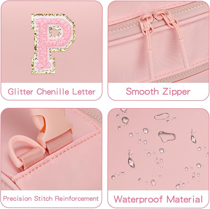 Initial Insulated Lunch Bag for Girls Kids, Back to School Gift, Reusable Leak-proof Lunch Box with Adjustable Strap for School Daycare Travel Picnic (Pink,P)