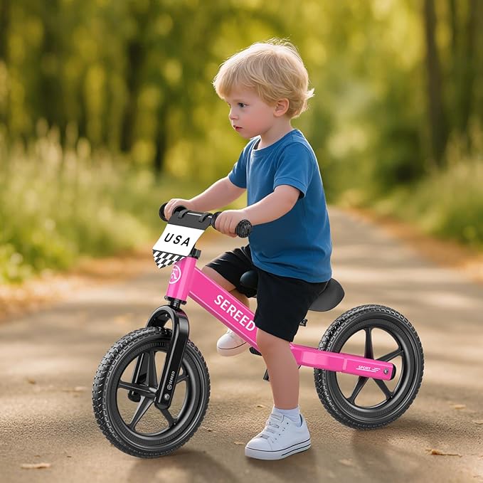 SEREED Toddler Balance Bike 2 Year Old, No Pedal Kids Toy Bike for 2-5 Years Old, Tool-Free Adjustment, Gift for 2-3 Boys Girls, Customize Plate with 3pcs Stickers (Rose Pink)