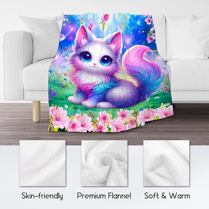 Blanket Gifts for Girls, Cat Blankets for Cat Lovers, Girls Throw Gifts, Cute Flannel Throw for Kid Adults, 60"x80"