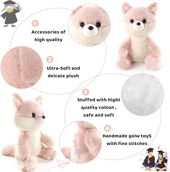 Fox Stuffed Animal, Adorable Toy Fox Plush for Kids Boys Girls Birthday Nursery Bedtime Gift, 10“ Pink