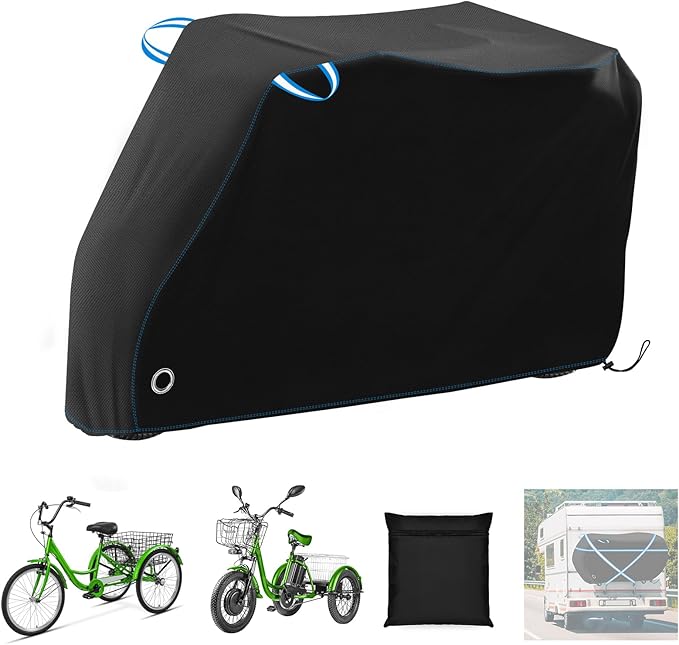 SIRUITON Adult Electric Tricycle Cover for Transport 26-29 inch 3 Wheel Bicycle Covers Heavy Duty 420D Oxford Strong UV Protection & Windproof, Waterproof Trike Bike Covers