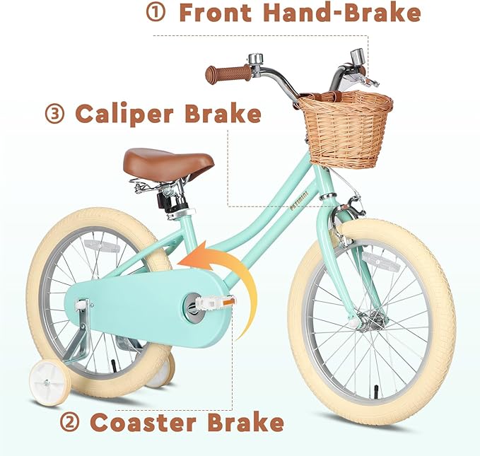 Petimini Girls Bike with Basket for 2-12 Years Old Kids, 12 14 16 18 20 Inch Bicycle with Bell Training Wheels Basket, Multiple Colors