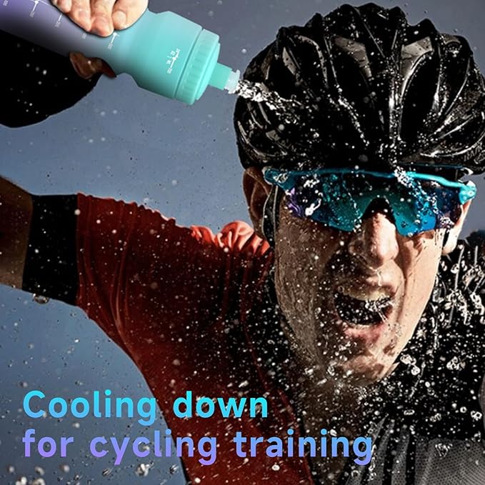 24oz Bike Water Bottle, Sport Squeeze Water Bottle Leakproof BPA Free with Capacity Scale w/Pull Top Lid, Reusable, for Bicycle, Gym, Hiking 2 Pack