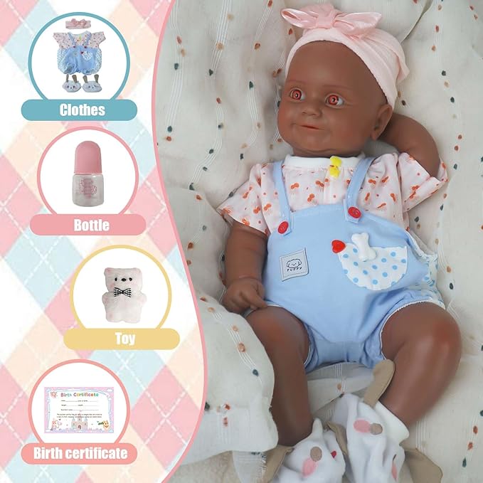 18.5 in Full Silicone Reborn Baby Dolls, 1:1 Lifelike Newborn Dolls Non Vinyl Realistic Reborn Toddler Dolls Boy Washable Sleeping Doll