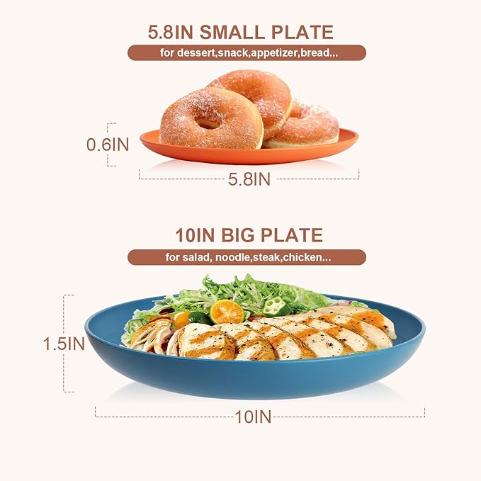 Wheat Straw Dinnerware Sets for 8, Unbreakable Plates and Bowls Sets for 8, 32-Piece Dishes Set, Microwave Safe Plastic Plates Reusable, Cups and Bowls Sets for Kitchen, Outdoor - Multi