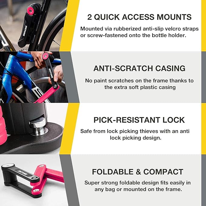 SIGTUNA Folding Bike Lock - Hardened Steel 8mm Fold-Up Heavy Duty Bike Lock with Easy Mounting, Secure Lock and Anti-Scratch Coating - Easily Keep Bike Secure and Paintwork Undamaged - Bicycle Lock