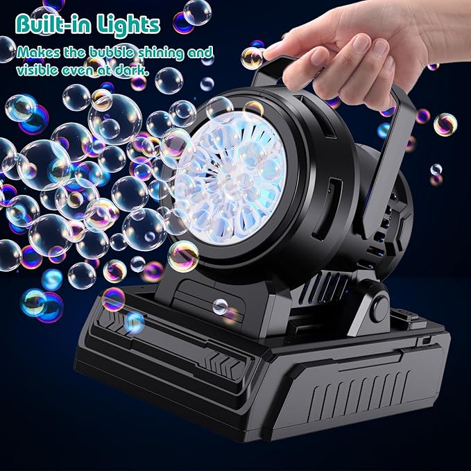 Panamalar Bubble Machine Adjustable Angle, 10 Big Holes Automatic Bubble Blower Machine for Kids 20000+ Big Bubbles with Solution, Portable Bubble Maker Outdoor Toys for Garden Party Wedding-Black