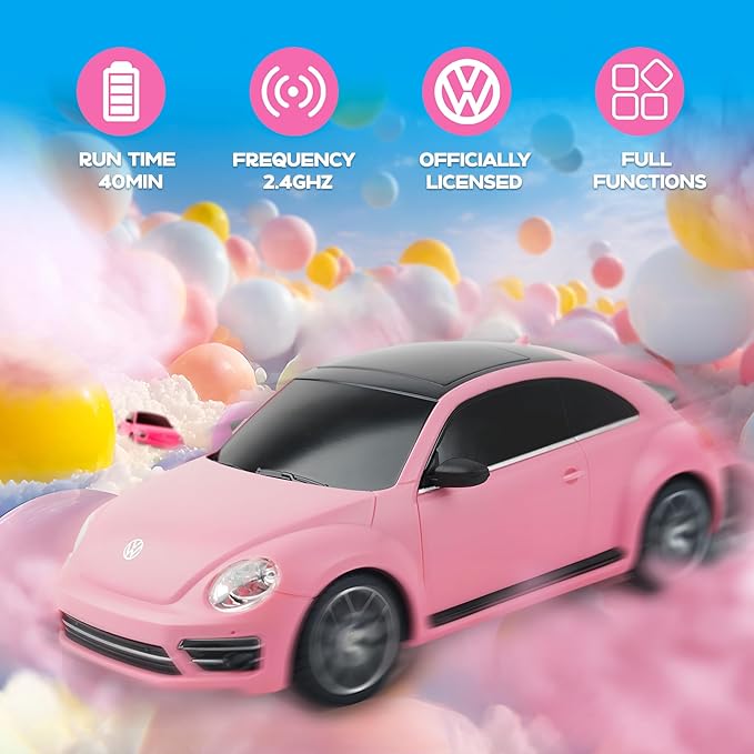 BEZGAR Officially Licensed Remote Control Car for Boys- 1:24 VW Pink RC Cars, Electric Sport Racing Hobby RC Toy Car for Kid, Model Car for Boys, Girls and Adult