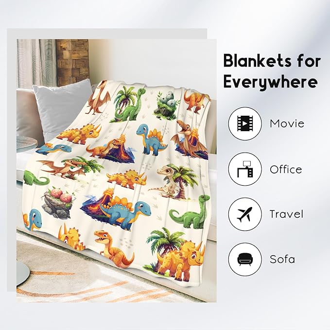 Kids Throw Blankets for Boys Girls, Dinosaur Blanket for Boys, Soft Fuzzy Flannel Throw Gifts Ideal, 50"x60" Kid Dinosaur Gift