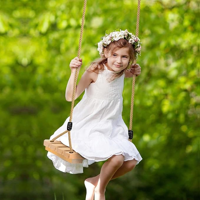 PELLOR Beech Wood Tree Swing Seat Hanging Swing Seat 16.5"x 7.9"x 0.6", Adjustable Rope Tree Swings Set for Kids Children Swings Chair Indoor and Outdoor Garden Play