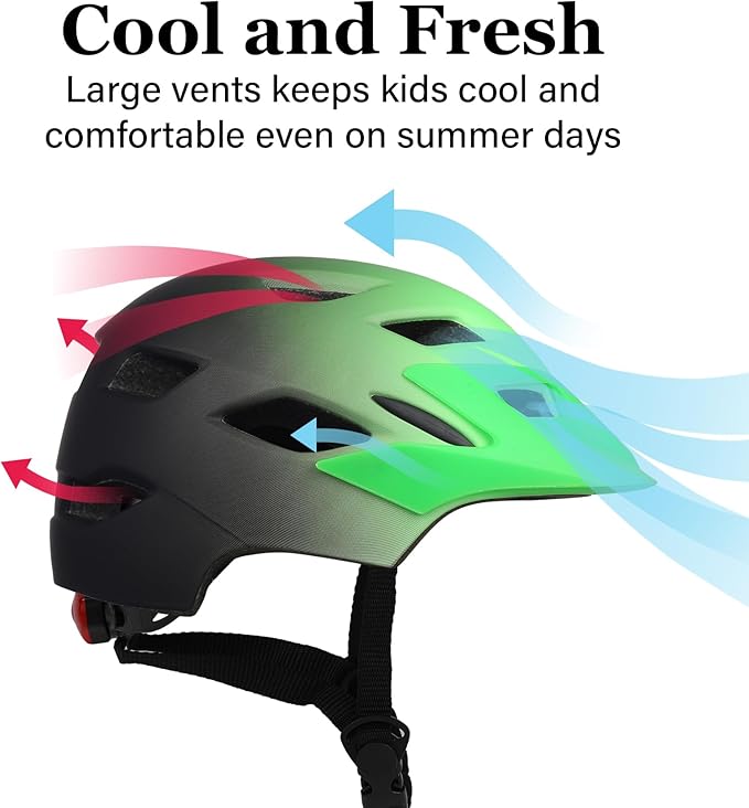 Kids Bike Helmet, Youth Toddler Boys Girls Helmets, 2 Size Adjustable for Ages 2-3-5-8-14 Years, Child Helmet with Visor and LED Light, Lightweight Multi-Sport Bicycle Scooter Cycling Helmets