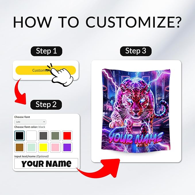 Personalized Blanket for Kids - Cheetah Blanket for Boys Men - Cozy Fleece Animals Blankets for Sofa Bed - 4 Size Options