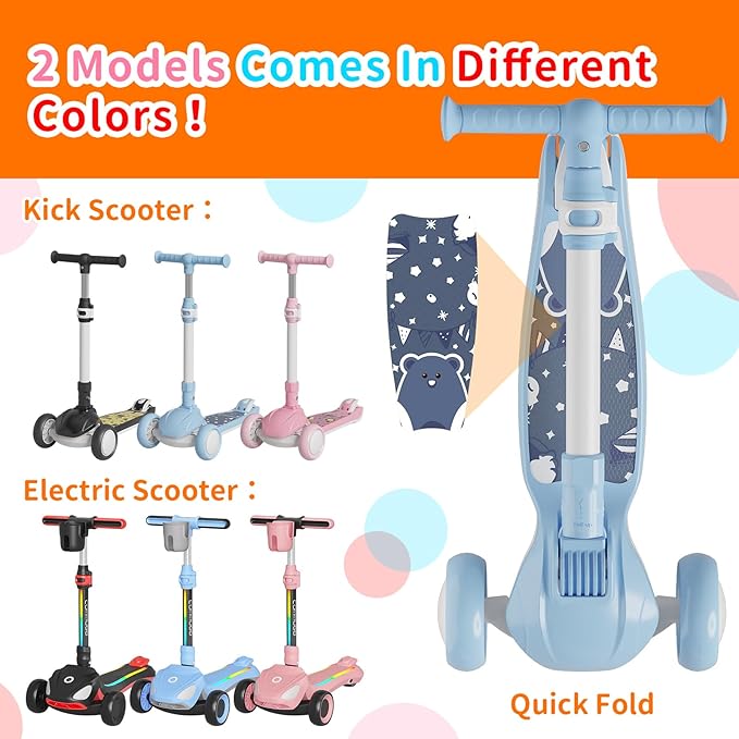Kick Scooter Kids with LED Lighted Wheels and 3 Adjustable Height, Lean-to-Steer & Widen Anti-Slip Deck, 3 Wheel Scooter for Boys & Girls Up to 110 Lbs