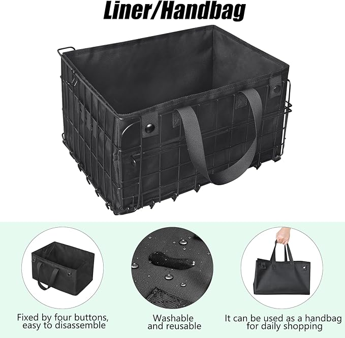 RAYMACE Bike Basket Rear,Bicycle Basket with Removable Liner,Rainproof Cover and Cargo Net,Folding Bike Baskets for Adult,Quick Release Design Fits for Most Rear Mounted Bike Rack