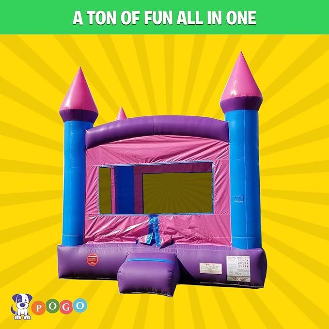 Pogo Bounce House Crossover Inflatable Bounce House Duo, Pink and Rainbow, 13 x 12 x 12 Foot, Outdoor Playhouse for Kids Outdoor Commerical Bouncer Castles, Blower, Stakes, & Storage Bag, 2 Bouncers