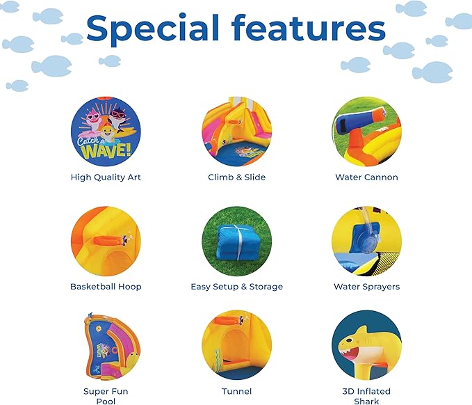 Funormous Baby Shark Bounce House with Slide Wet or Dry, Pink Fong Inflatable Water Slide, Party Outdoor Curve Waterslide Fun, Kids Backyard Water Park, Includes Water Sprayer, Pool & Blower