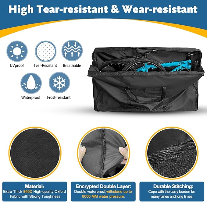 Bike Travel Bag,Heavy Duty 840D Transport Bicycle Storage Carry Bag with Strong Webbing,Portable Folding Cycling and Bicycle Bags Bike Suitcase Waterproof for Airplane Shipping