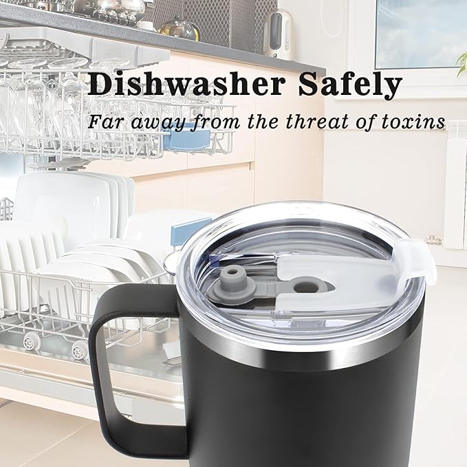 Sursip 24 oz Insulated Cup with Handle, Double Wall Vacuum Stainless Steel Tumbler with Straw and 2 Lids, For Cold/Hot Drinks, Coffee Travel Mug for Car/Home/Office/Party/Camping (Lilac-1 Pack)