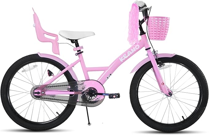 KEANO Zinnia 14 16 20 Inch Kids Bike for Girls Ages 3-10 Years, Girls' Bikes with Training Wheels, Streamers, Basket and Doll Seat, Children Bicycles