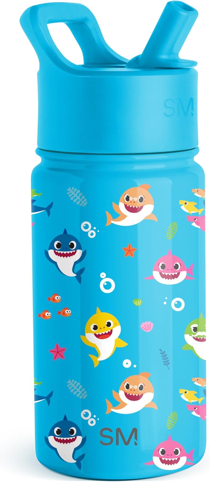 Simple Modern Kids Summit Water Bottle with Straw Lid | Baby Shark 14oz Stainless Steel Cup Insulated Tumbler for Toddlers, School | Baby Shark Friends