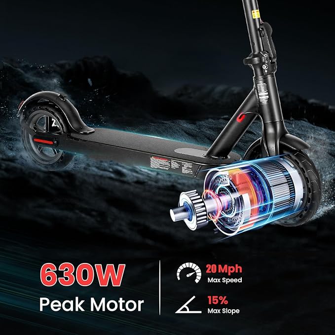 Caroma Electric Scooter,630W Peak Motor,20 MPH Max Speed & 18 Miles Long Range,8.5" Solid Tires,Dual Braking System with Cruise Control,Foldable E-Scooter with Smart APP Lock for Adults and Teens