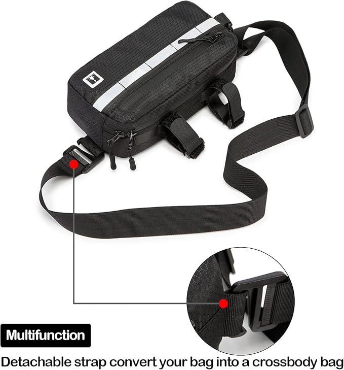 Waterproof Handlebar Bag for Kids Bikes, Convertible Crossbody Bag (Black)