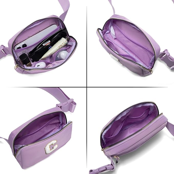Gitus Birthday Gifts for 8 9 10 11 12 13 Year Old Girls Personalized Fanny Pack Crossbody Bags with Initial Letter Patch Belt Bag for Teen Girls Cute Trendy Stuff Travel Essentials (Lavender-C)
