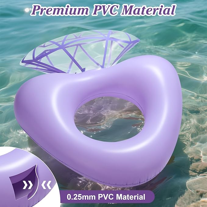 HeySplash Pool Floats, Inflatable Diamond Ring Pool Float, Large Engagement Ring Floatie for Bachelorette Party, Heart Shaped Swim Tube River Lake Beach Bride Wedding Decor Fun Toy Raft Adults, Purple