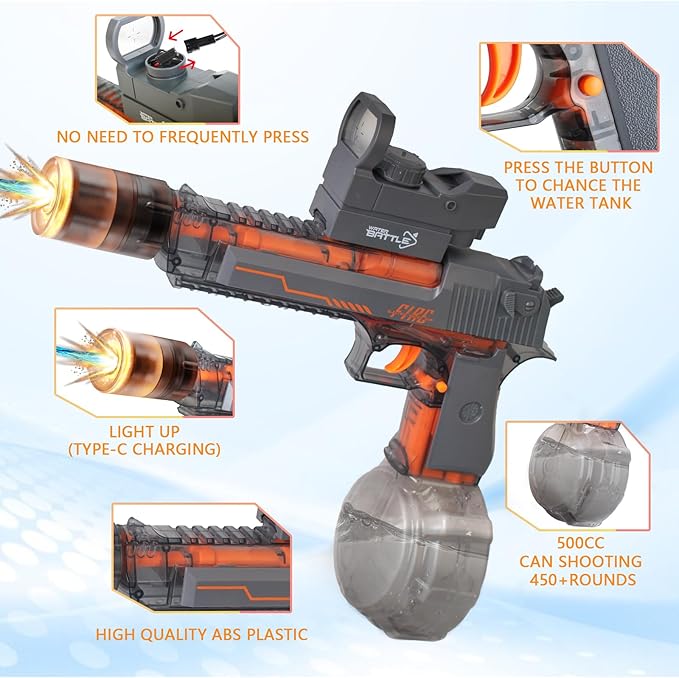 Upgrade Electric Water Gun with LED Light Large Capacity Automatic High-Pressure Powerful Water Gun, Suitable for Children/Adults Summer Swimming Pool Beach Outdoor Toys