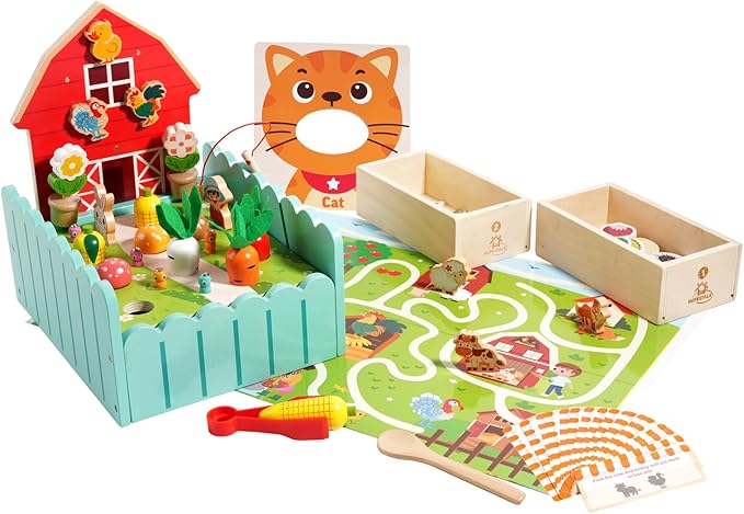 Montessori Toys for 2 3 4 5 Year Old Boys & Girls, Wooden Farm Sensory Toddler Toy,Preschool Learning Educational Activities Toys Fine Motor Skills Development, Ideal Birthday Gift Kids