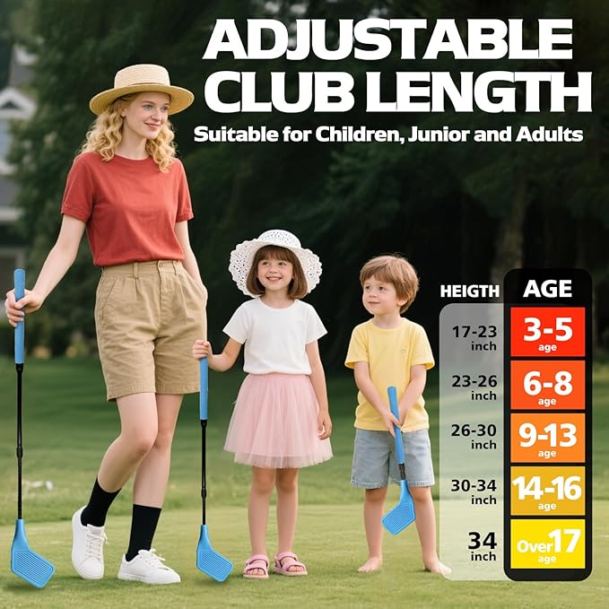 Kids Golf Club Set, Adjustable Backyard Outdoor Indoor Golf Clubs with Oversized Club Heads for Kids, Juniors, and Family Play Golf Game in Grass, Parks, Yards (Blue)