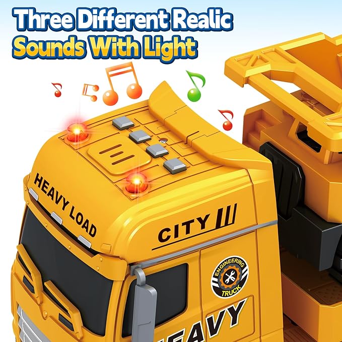 SpringFlower 3 4 5 6 Toddler Boy Toys, 25" Construction Carrier Toy with Excavator and Dump Truck,3 in 1 Truck, Christmas Birthday Gifts for Kids 3 4 5 6 Years Old